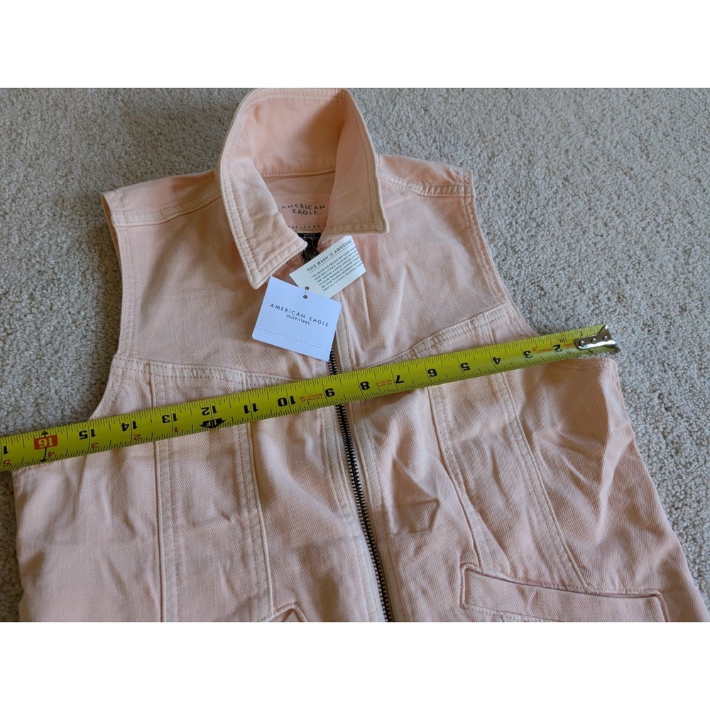American Eagle Womens Small Denim Jacket Vest Full Zip NWT Biker Trucker Light - Picture 8 of 13